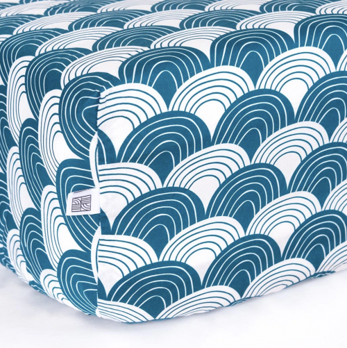 Swedish Linens Fitted Sheet - Rainbows 60 x 120 cm, Moroccan Blue
