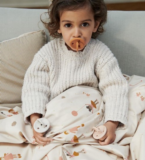 Бебешко спално бельо от органичен памук с принт - Кармен, кукла/пясъчен микс