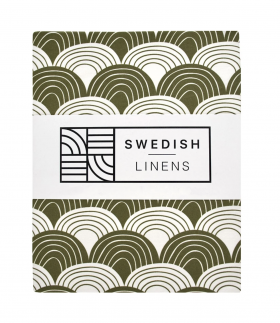 Swedish Linens Fitted Sheet - Rainbows 60 x 120 cm, Olive Green