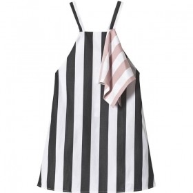 Black & white dress with a stripe pink accessory 