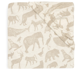 Fitted baby sheet jersey - animals, nougat