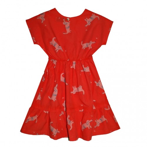 Детска рокля с десен на кученца - червена