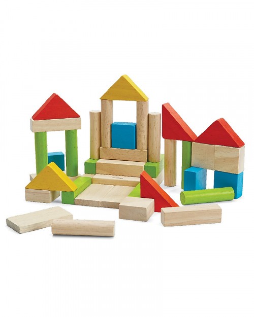 Wooden natural blocks - colourful, 40 pieces
