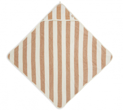 Bath cape embroidery - GOTS stripe terry biscuit 
