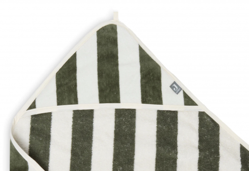 Bath cape embroidery - GOTS stripe terry leaf green
