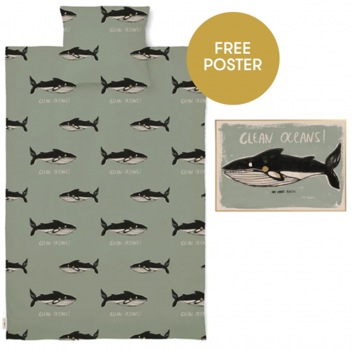 Studio Loco organic cotton duvet cover & poster set - whale