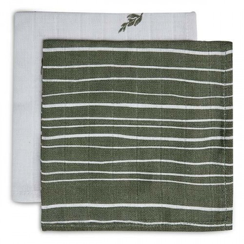 Mouth cloth muslin, stripe & olive - leaf green GOTS (2pack)