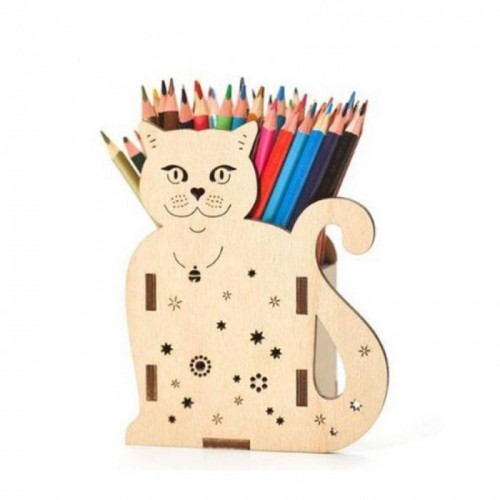 Wooden box for pencils - cat