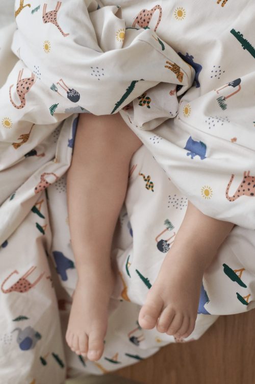 Бебешко спално бельо от органичен памук с принт - Кармен, сафари пясъчен микс