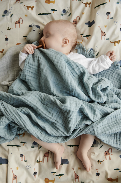 Бебешко спално бельо от органичен памук с принт - Кармен, сафари пясъчен микс