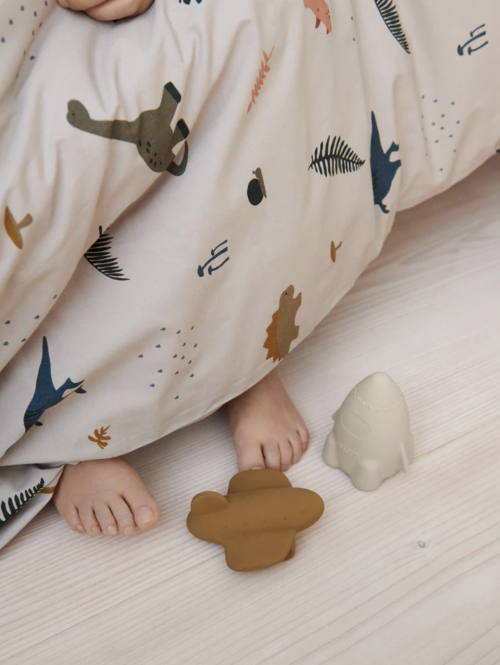 Бебешко спално бельо от органичен памук с принт - Кармен, дино тъмен пясъчен микс