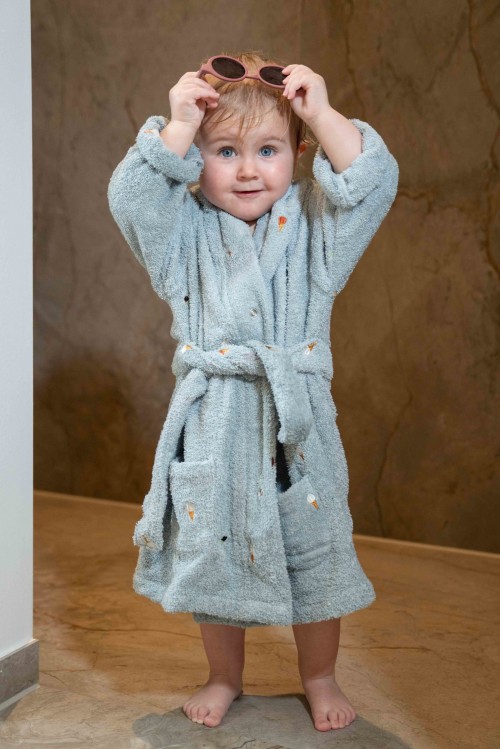 Халат за баня с бродерия (1-2 год) - перлено синьо