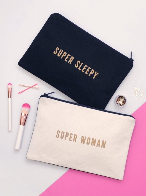 "Super Sleepy / Super Woman" - двоен голям несесер-чанта от естествено платно