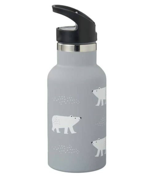 Double-walled stainless steel thermos with integrated straw – polar bear