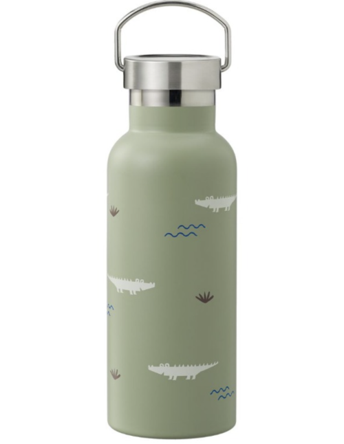 Large double-walled stainless steel thermos with integrated straw – crocodile