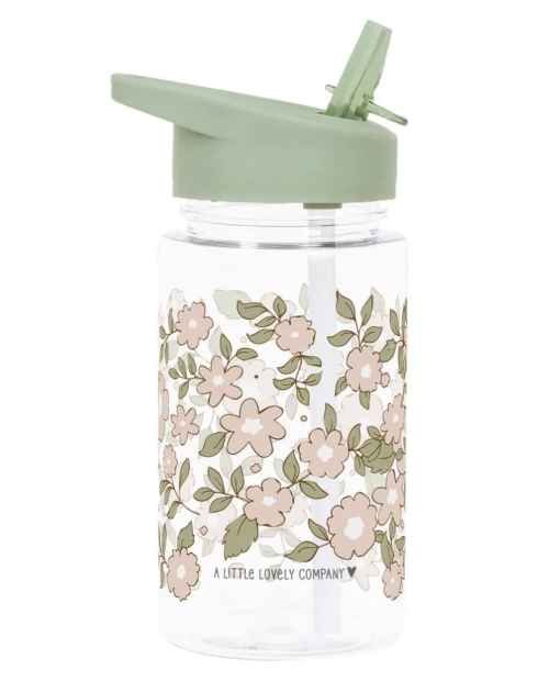 Детска бутилка със сламка - цветя, зелени