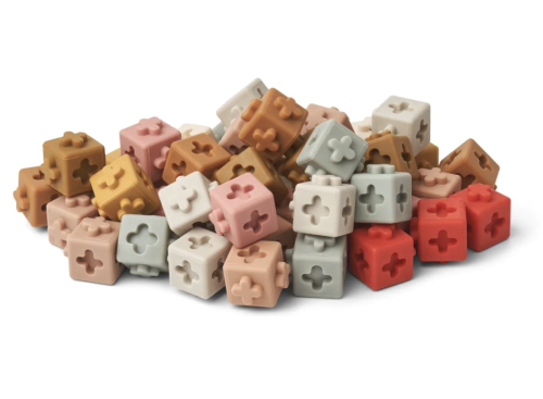 Комплект малки силиконови блокчета за игра, 50 бр - малина, мулти микс