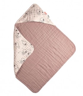Муселинова кърпа с качулка морски приятели - розова