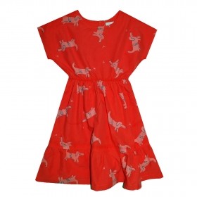 Children's dress with а puppy print - red