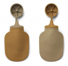 Комплект силиконови бебешки бутилки за пюре 2 бр - златен карамелен, овесени ядки микс