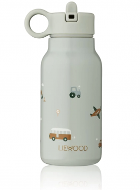 Термо бутилка за вода - превозни средства и гълъбово синьо микс