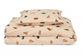 Детско спално бельо от органичен памук с принт - миау, ябълков цвят