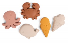 Комплект силиконови играчки за плаж - 5 броя, топли цветове