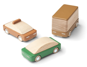 Дървен комплект автомобили - горчица микс